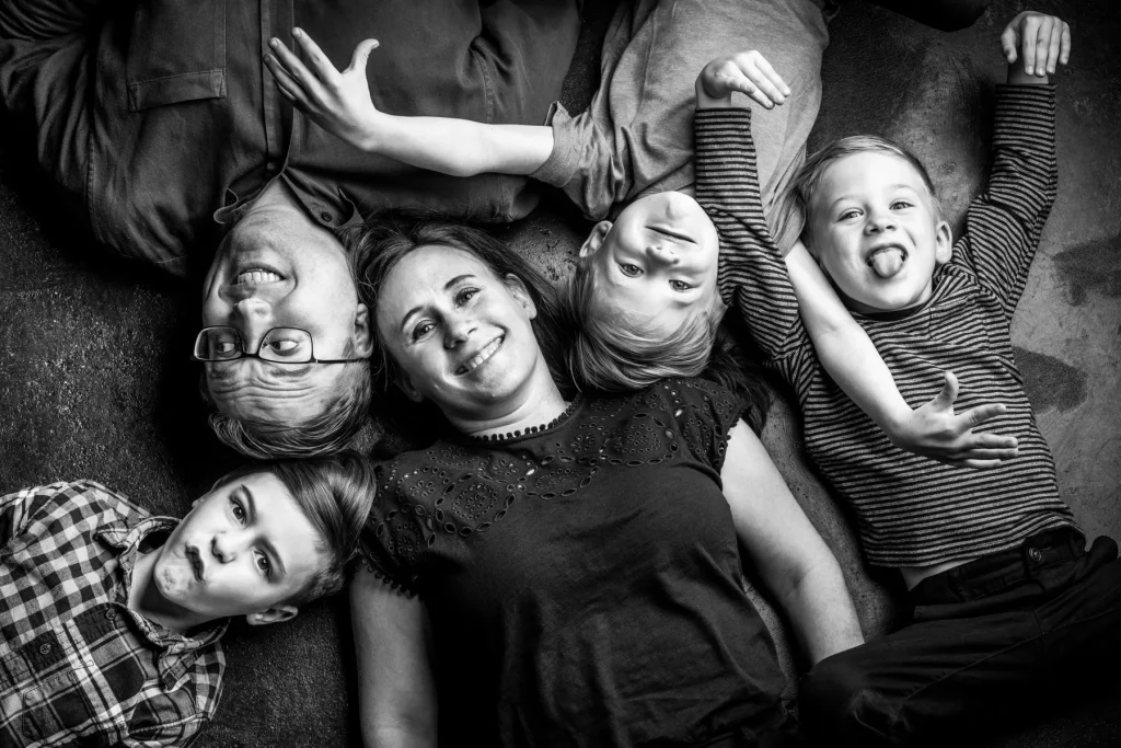 Family during portrait shoot at Richard Hill Studio, Dallas